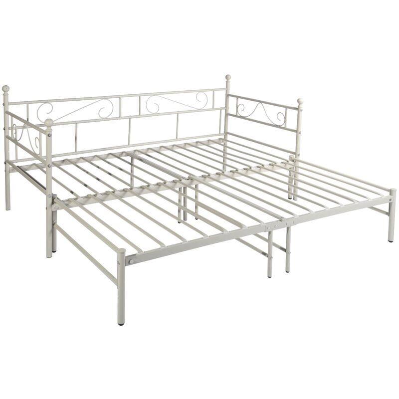 Lit Adulte Contemporain en Métal - Canapé-Lit + Lit Simple en Métal pour Adulte ou Enfant - Blanc - Idéal pour Terrasse, Jardin et Extérieur