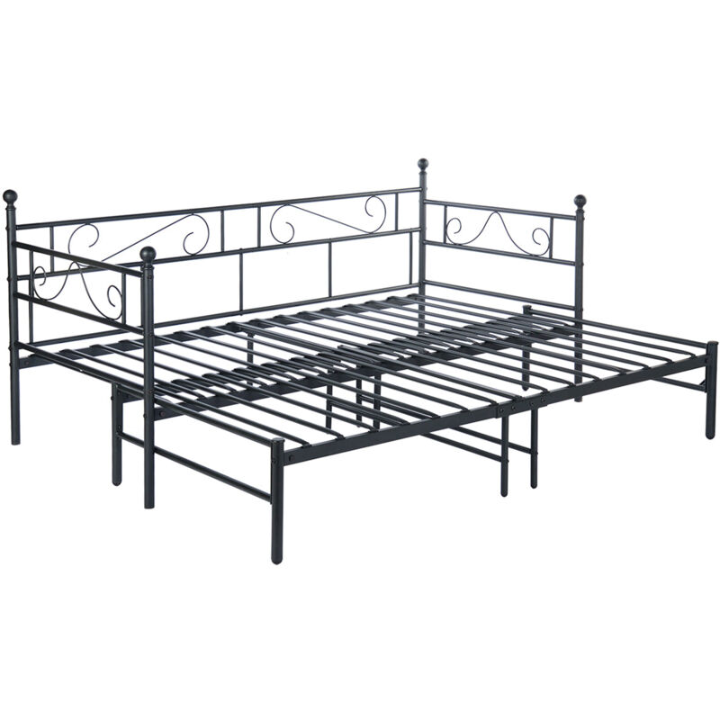 Lit Adulte Contemporain en Métal - Canapé-Lit + Lit Simple en Métal pour Adulte ou Enfant - Noir - Idéal pour Terrasse, Jardin et Extérieur