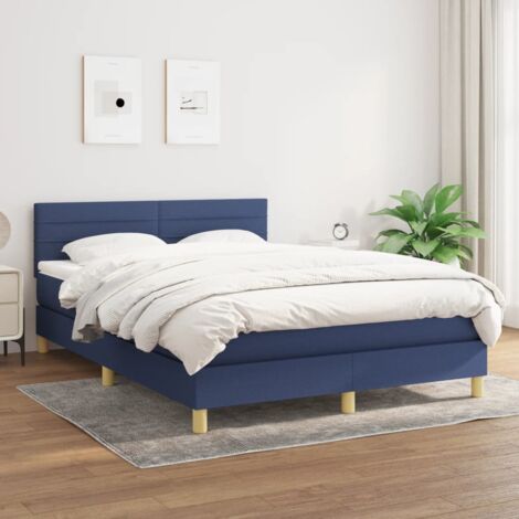 Lit adulte Contemporain  Lit à sommier à sommier tapissier avec matelas Bleu 140x190 cm Tissu 21505