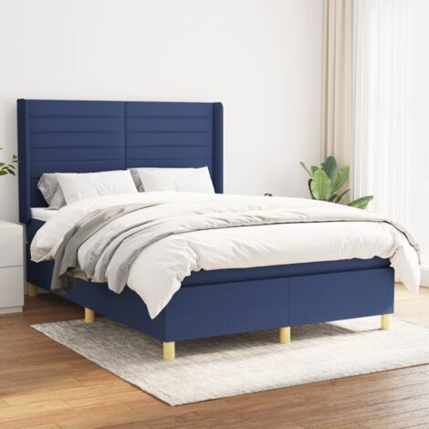 Lit adulte Contemporain  Lit à sommier à sommier tapissier avec matelas Bleu 140x200 cm Tissu 17053
