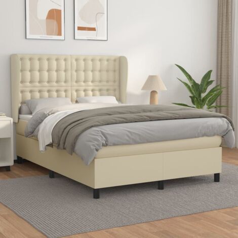 Lit adulte Contemporain  Lit à sommier tapissier avec matelas Crème 140x200cm Similicuir 13045