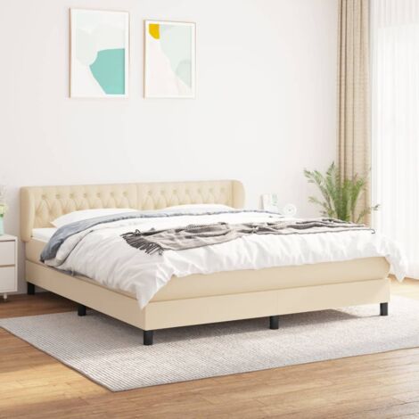 Lit adulte Contemporain  Lit à sommier tapissier avec matelas Crème 180x200 cm Tissu 95285