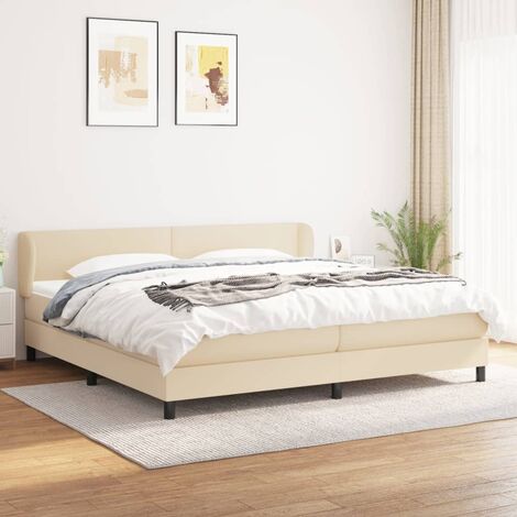Lit adulte Contemporain  Lit à sommier tapissier avec matelas Crème 200x200 cm Tissu 69533