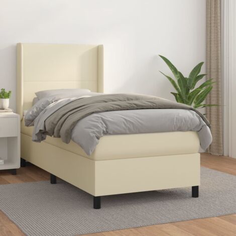 Lit adulte Contemporain  Lit à sommier tapissier avec matelas Crème 90x190 cm Similicuir 66349