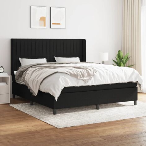 Lit adulte Contemporain  Lit à sommier tapissier avec matelas Noir 160x200 cm Tissu 15348