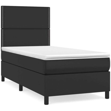 Lit adulte Contemporain  Lit à sommier tapissier avec matelas Noir 90x190 cm Similicuir 85448