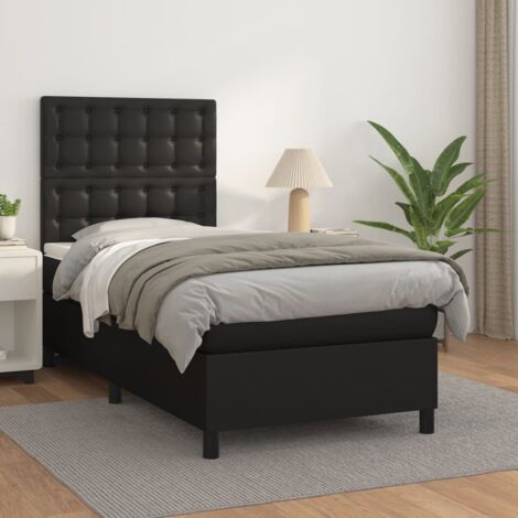 Lit adulte Contemporain  Lit à sommier tapissier avec matelas Noir 90x190 cm Similicuir 85825