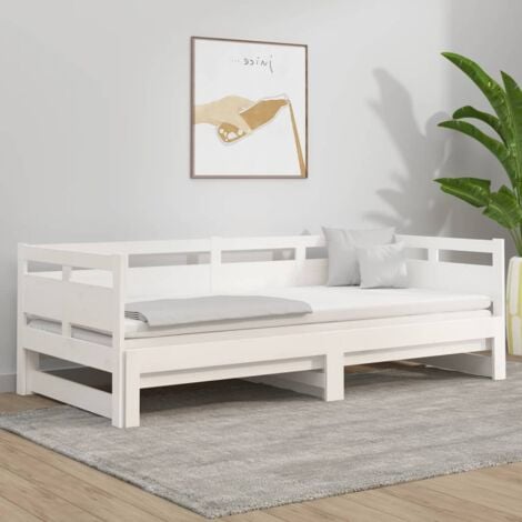 Lit adulte Contemporain  Lit coulissant Blanc Bois de pin massif 2x(90x200) cm 40513