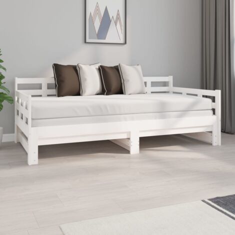 Lit adulte Contemporain | Lit coulissant Blanc Bois de pin solide 2x(90x190) cm 32467 - Blanc