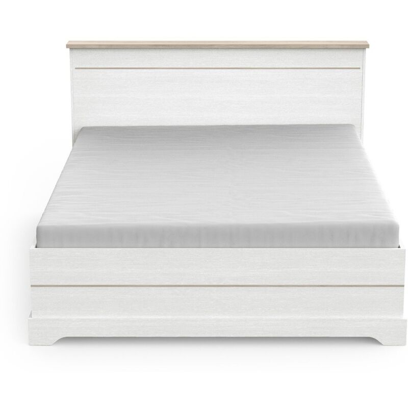 Lit adulte cottage 160x200 cm - Mélamine blanc et décor chene Kronberg - 2 Tiroirs - l 173,8 x p 215,1 x h 102,2 cm Demeyere