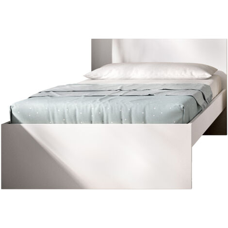 Lit adulte couchage 90X190 coloris blanc - Longueur 194 x Profondeur 95 x Hauteur 67 cm