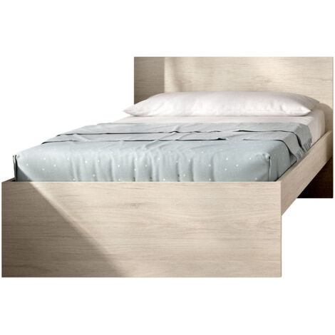 Lit adulte couchage 90X190 coloris naturel - Longueur 194 x Profondeur 95 x Hauteur 67 cm