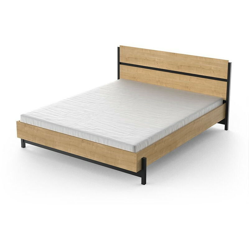 Lit double 160x200 cm Craft noir et bois