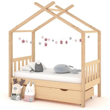 Lit adulte d'enfant  Cadre de lit Lit Grand avec tiroir Bois de pin massif 70x140 cm FR15617