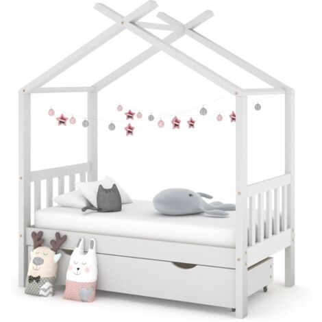 Lit adulte d'enfant  Cadre de lit Lit Grand avec un tiroir Blanc Pin massif 70x140 cm FR35062