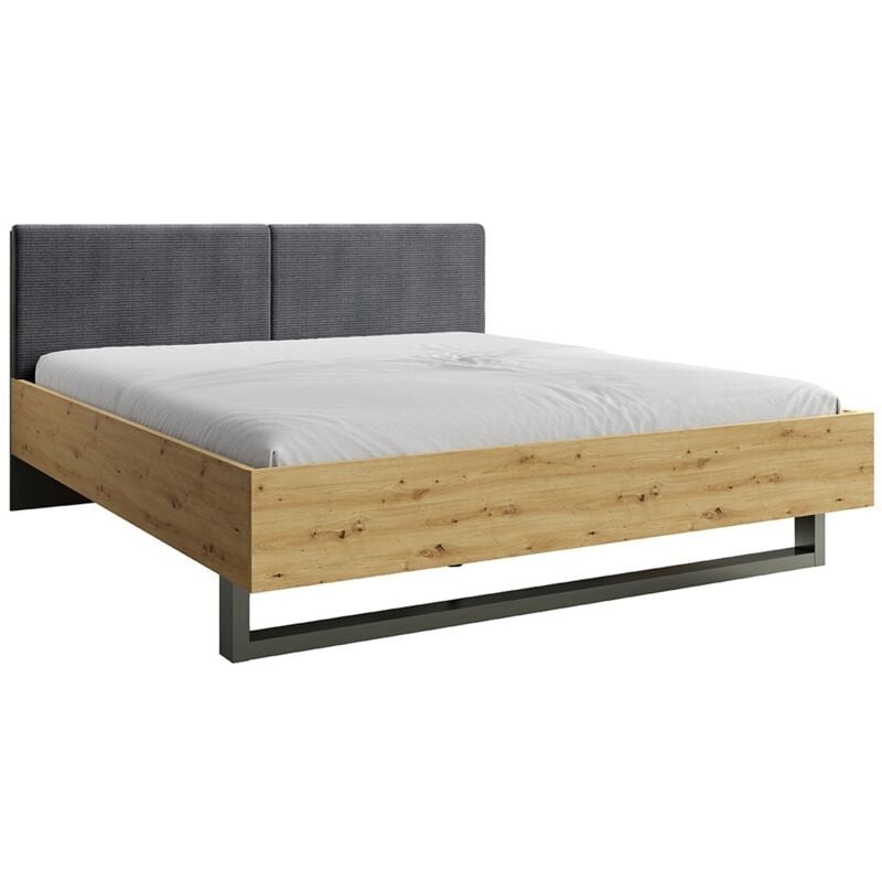 Lit adulte design 160x200 - Collection IZO. Coloris chêne et gris anthracite.