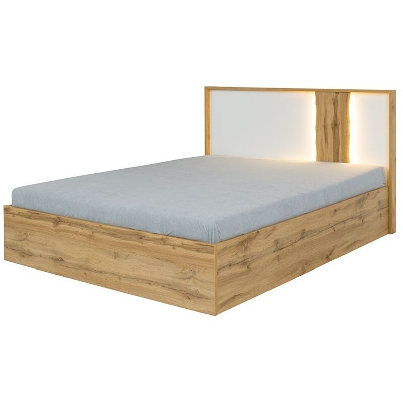 Lit wood 180x200 + led coloris chêne et blanc alpin