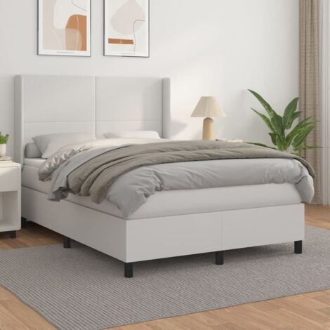 Lit adulte Durable,Lit à sommier Tapissier + Matelas Blanc 140x190cm Similicuir -21068
