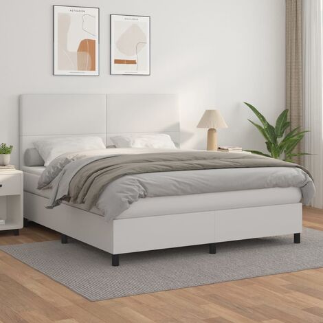 Lit adulte Durable,Lit à sommier Tapissier + Matelas Blanc 180x200cm Similicuir -54429