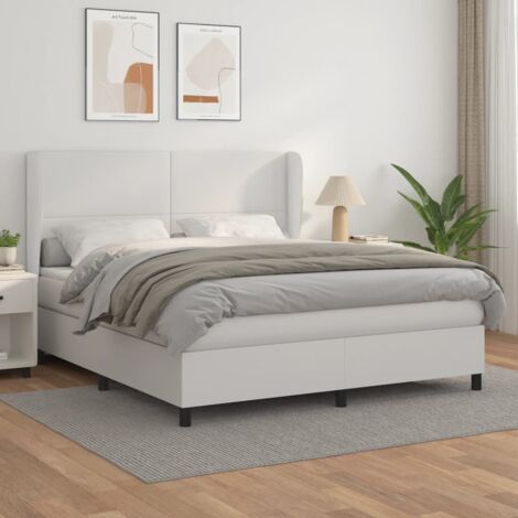 Lit adulte Durable,Lit à sommier Tapissier + Matelas Blanc 180x200cm Similicuir -71405