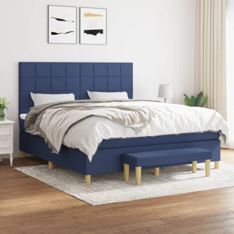 Lit adulte Durable,Lit à sommier Tapissier + Matelas Bleu 160x200 cm Tissu -43091