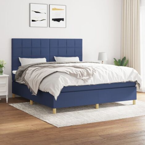 Lit adulte Durable,Lit à sommier Tapissier + Matelas Bleu 160x200 cm Tissu -95017