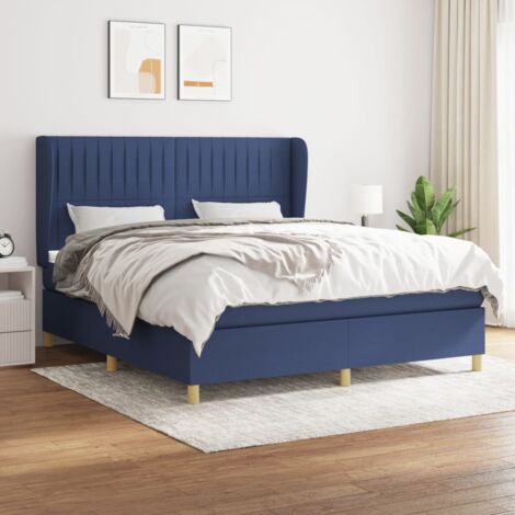 Lit adulte Durable,Lit à sommier Tapissier + Matelas Bleu 180x200 cm Tissu -71158