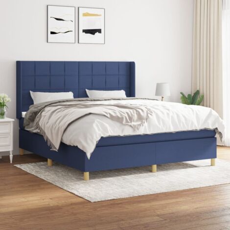 Lit adulte Durable,Lit à sommier Tapissier + Matelas Bleu 180x200 cm Tissu -78209