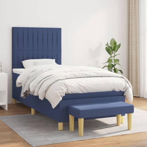 Lit adulte Durable,Lit à sommier Tapissier + Matelas Bleu 90x190 cm Tissu -19501