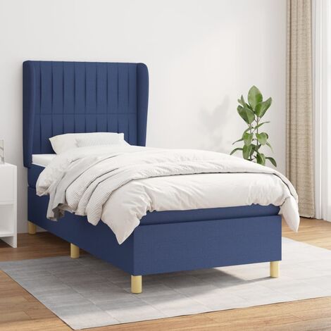Lit adulte Durable,Lit à sommier Tapissier + Matelas Bleu 90x190 cm Tissu -65505