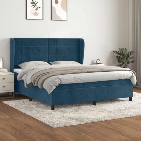 Lit adulte Durable,Lit à sommier Tapissier + Matelas Bleu foncé 180x200cm Velours -62218