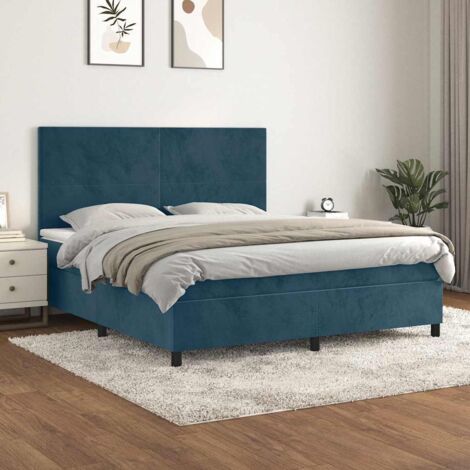 Lit adulte Durable,Lit à sommier Tapissier + Matelas Bleu foncé 180x200cm Velours -95632