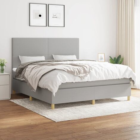 Lit adulte Durable,Lit à sommier Tapissier + Matelas Gris clair 180x200cm Tissu -11716