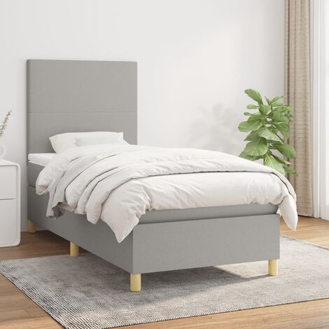 Lit adulte Durable,Lit à sommier Tapissier + Matelas Gris clair 90x190 cm Tissu -26078