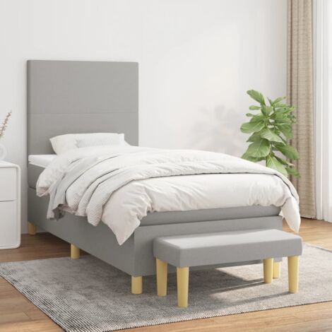 Lit adulte Durable,Lit à sommier Tapissier + Matelas Gris clair 90x190 cm Tissu -80542