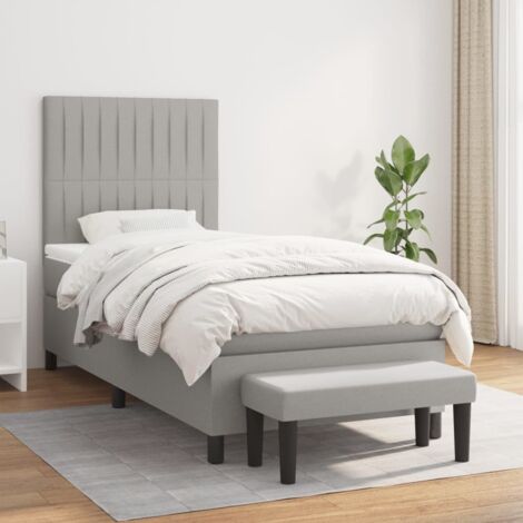 Lit adulte Durable,Lit à sommier Tapissier + Matelas Gris clair 90x190 cm Tissu -99949
