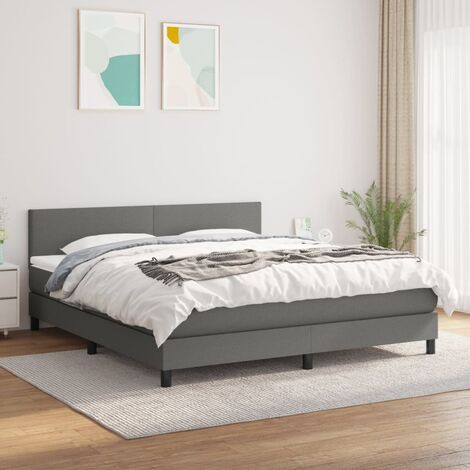 Lit adulte Durable,Lit à sommier Tapissier + Matelas Gris foncé 180x200cm Tissu -64232