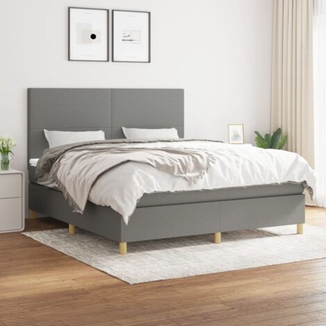 Lit adulte Durable,Lit à sommier Tapissier + Matelas Gris foncé 180x200cm Tissu -67091