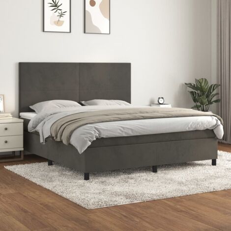 Lit adulte Durable,Lit à sommier Tapissier + Matelas Gris foncé 180x200cm Velours -44556