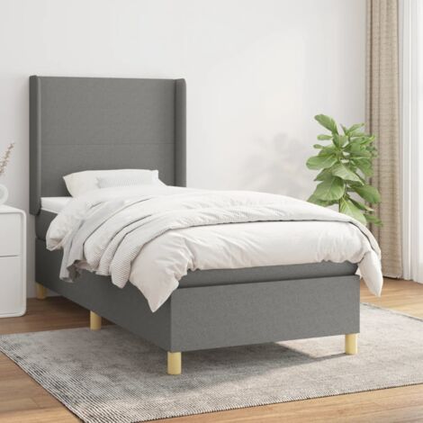 Lit adulte Durable,Lit à sommier Tapissier + Matelas Gris foncé 90x190 cm Tissu -10466