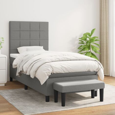 Lit adulte Durable,Lit à sommier Tapissier + Matelas Gris foncé 90x190 cm Tissu -51194