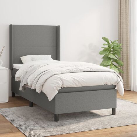 Lit adulte Durable,Lit à sommier Tapissier + Matelas Gris foncé 90x190 cm Tissu -84881