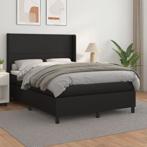 Lit adulte Durable,Lit à sommier Tapissier + Matelas Noir 140x190 cm Similicuir -82897