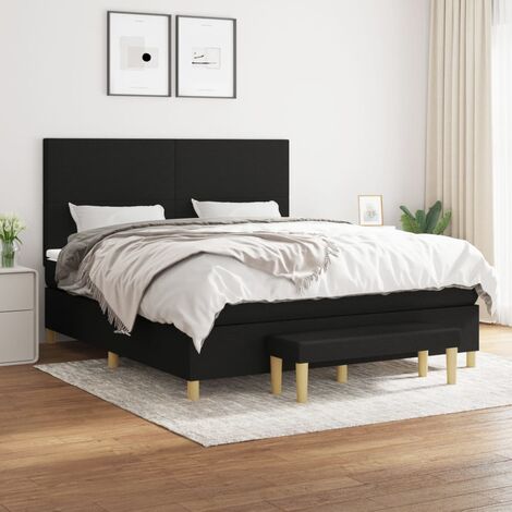 Lit adulte Durable,Lit à sommier Tapissier + Matelas Noir 160x200 cm Tissu -35793