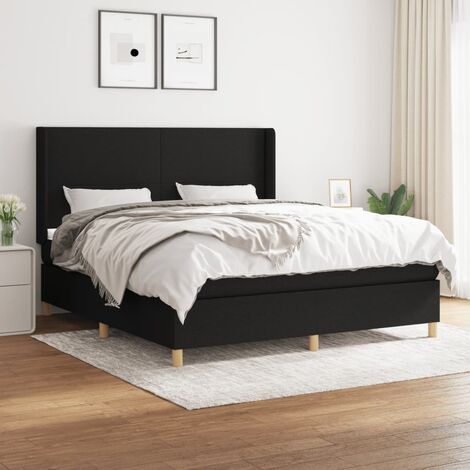 Lit adulte Durable,Lit à sommier Tapissier + Matelas Noir 160x200 cm Tissu -85456