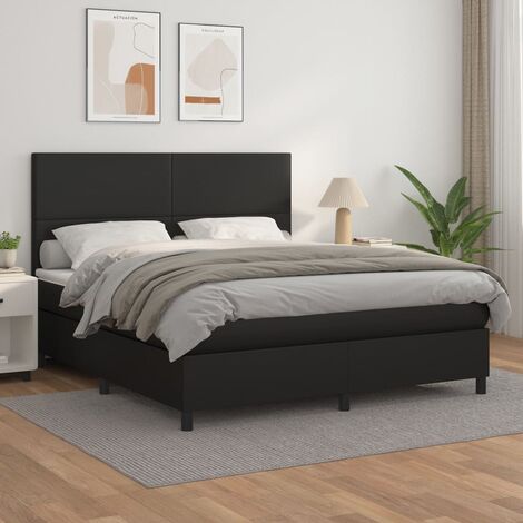 Lit adulte Durable,Lit à sommier Tapissier + Matelas Noir 180x200 cm Similicuir -20467