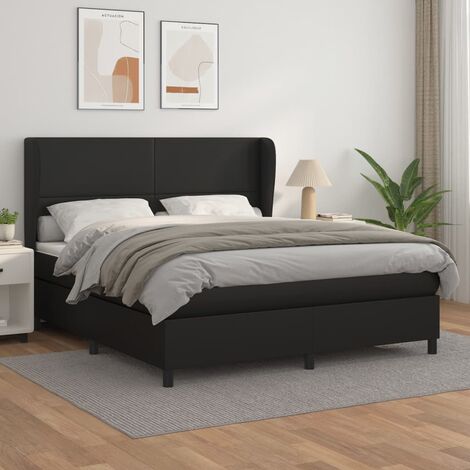Lit adulte Durable,Lit à sommier Tapissier + Matelas Noir 180x200 cm Similicuir -35274