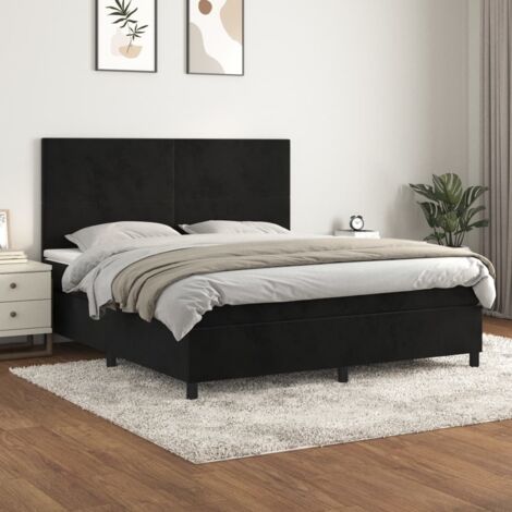 Lit adulte Durable,Lit à sommier Tapissier + Matelas Noir 180x200 cm Velours -98097