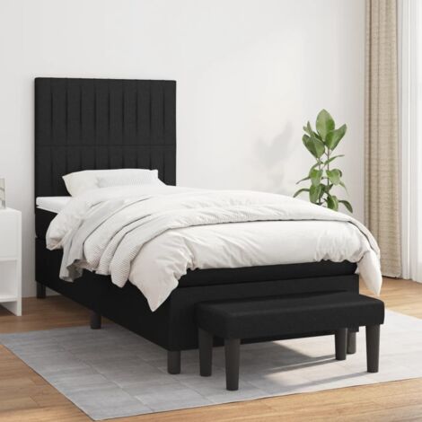 Lit adulte Durable,Lit à sommier Tapissier + Matelas Noir 90x190 cm Tissu -57872