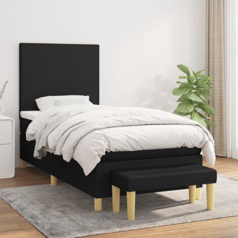 Lit adulte Durable,Lit à sommier Tapissier + Matelas Noir 90x190 cm Tissu -91217